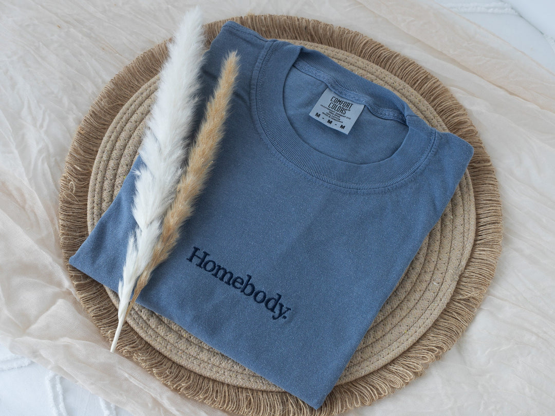 Embroidered Homebody Tshirt, Embroidered Indoors tshirt, Summer Tshirt, Embroidered Funny Shirt, Homebody T-shirt, HOMB-C-97