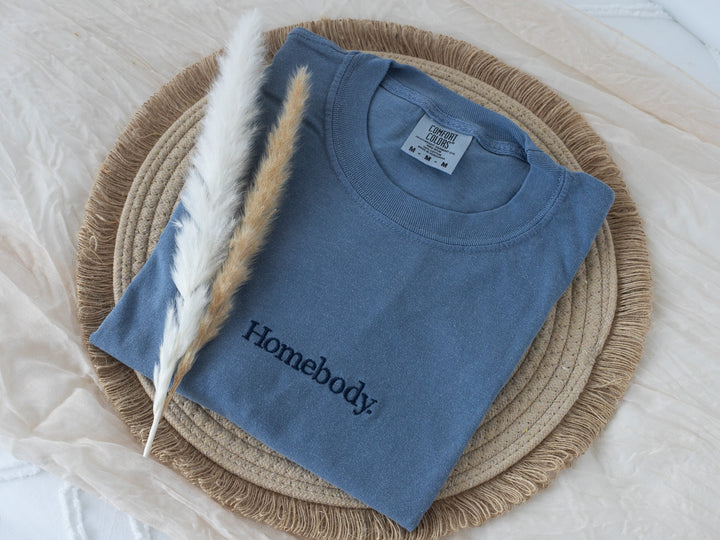 Embroidered Homebody Tshirt, Embroidered Indoors tshirt, Summer Tshirt, Embroidered Funny Shirt, Homebody T-shirt, HOMB-C-97