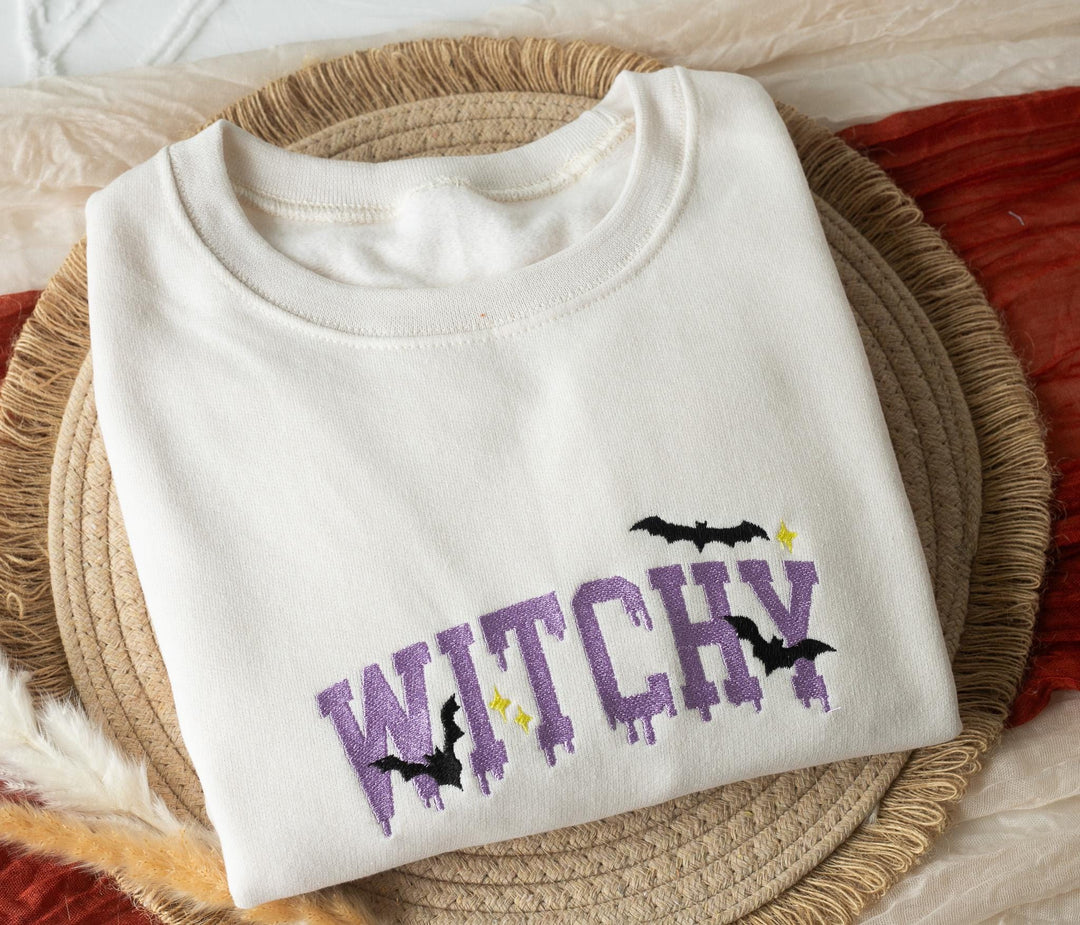 Embroidered Witchy Sweatshirt, Embroidered Fall Sweatshirt, Halloween Sweatshirt, Witch Sweatshirt, Trendy Fall Crewneck, WT1-C-196