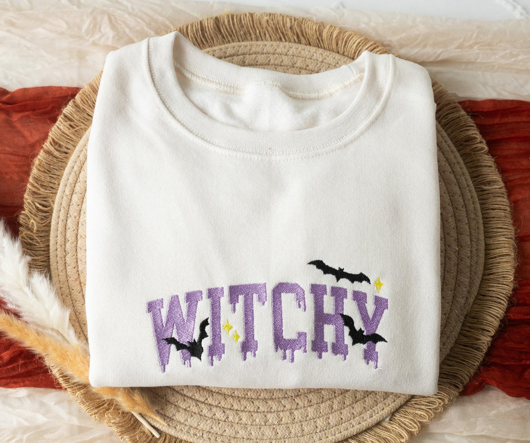 Embroidered Witchy Sweatshirt, Embroidered Fall Sweatshirt, Halloween Sweatshirt, Witch Sweatshirt, Trendy Fall Crewneck, WT1-C-196