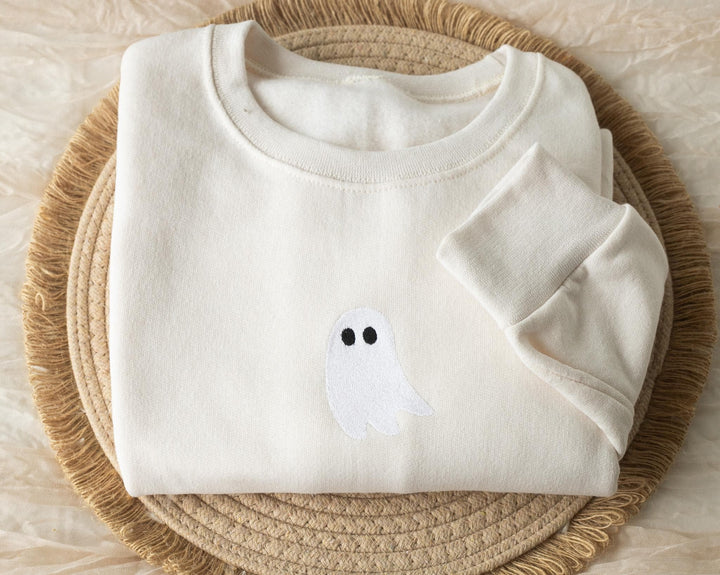 Embroidered Cute Ghost Sweatshirt, Embroidered Fall Sweatshirt, Halloween Sweatshirt, Ghost Sweatshirt, Trendy Sweatshirt Crewneck, G3-C-97