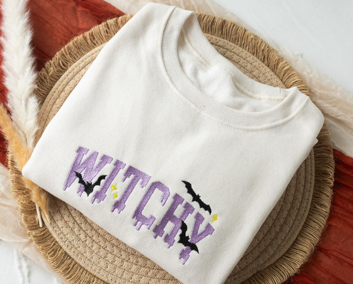 Embroidered Witchy Sweatshirt, Embroidered Fall Sweatshirt, Halloween Sweatshirt, Witch Sweatshirt, Trendy Fall Crewneck, WT1-C-196