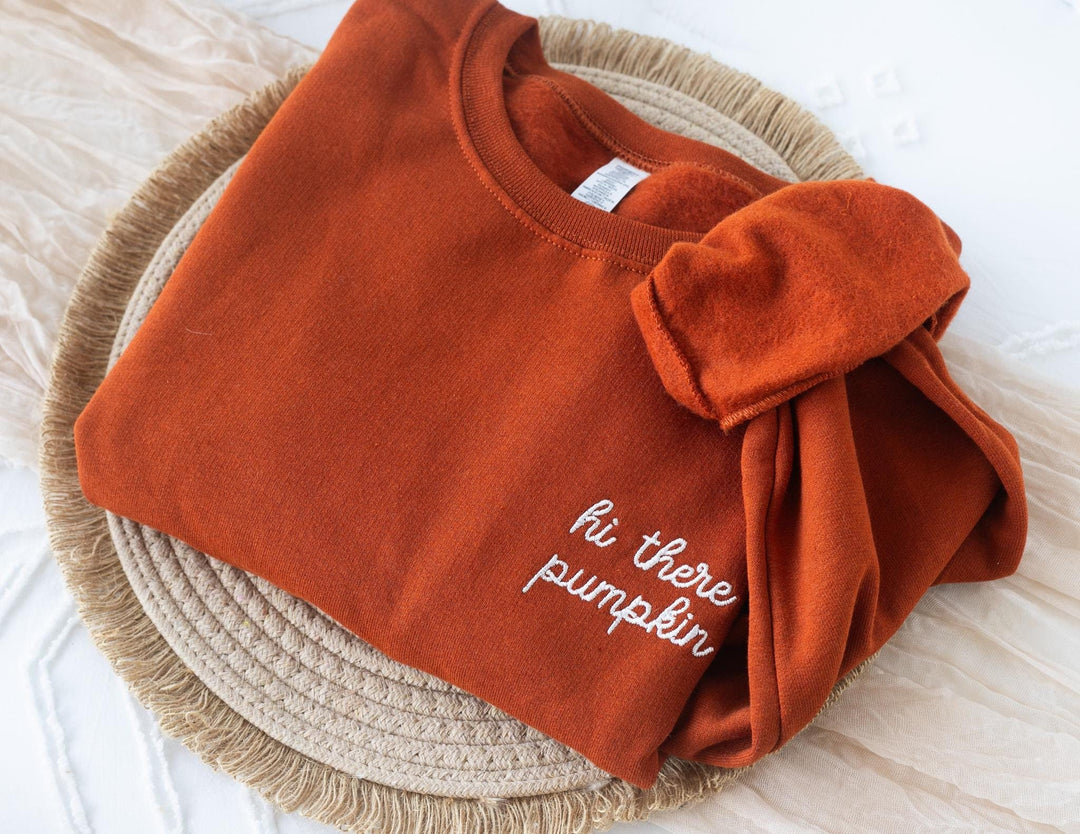 Embroidered Hi There Pumpkin Sweatshirt, Embroidered Fall Sweatshirt, Halloween Sweatshirt, Fall Sweater, Sweatshirt Crewneck, HITHE-P-97