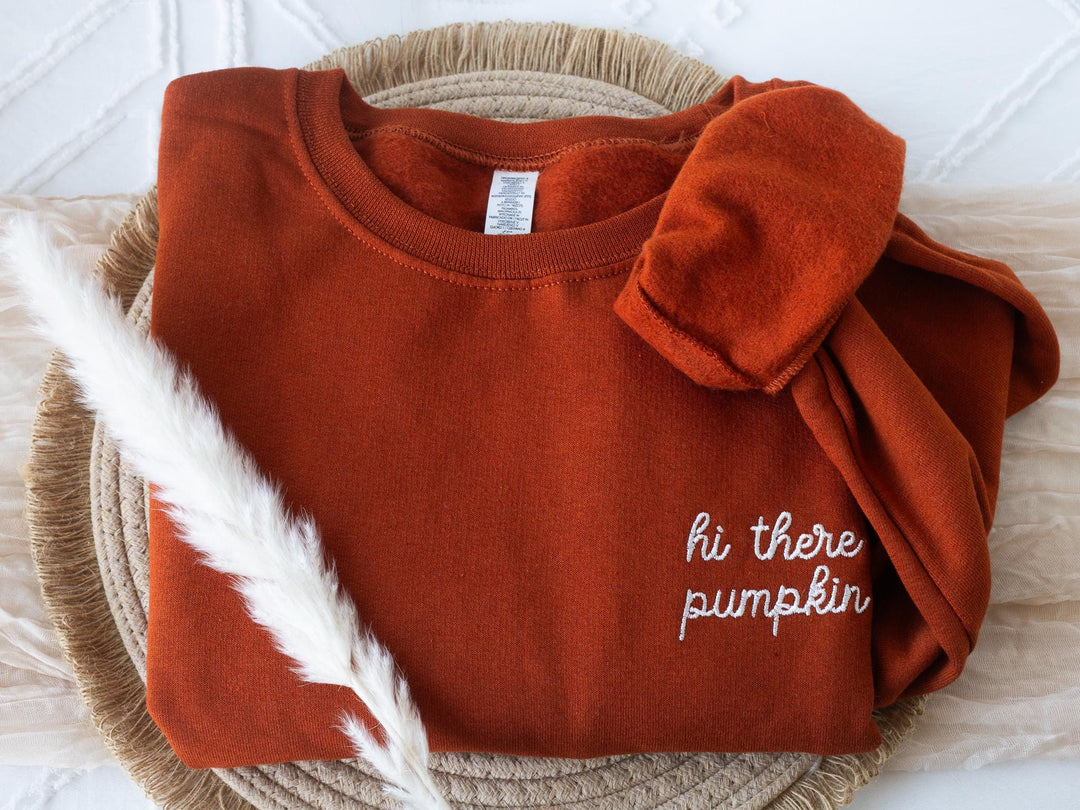 Embroidered Hi There Pumpkin Sweatshirt, Embroidered Fall Sweatshirt, Halloween Sweatshirt, Fall Sweater, Trendy Crewneck, HITHE-P-97