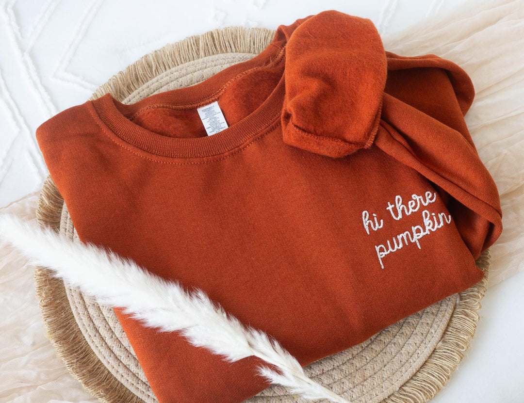 Embroidered Hi There Pumpkin Sweatshirt, Embroidered Fall Sweatshirt, Halloween Sweatshirt, Fall Sweater, Trendy Crewneck, HITHE-P-97