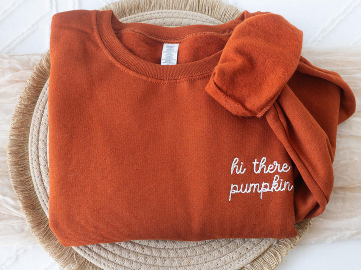 Embroidered Hi There Pumpkin Sweatshirt, Embroidered Fall Sweatshirt, Halloween Sweatshirt, Fall Sweater, Trendy Crewneck, HITHE-P-97