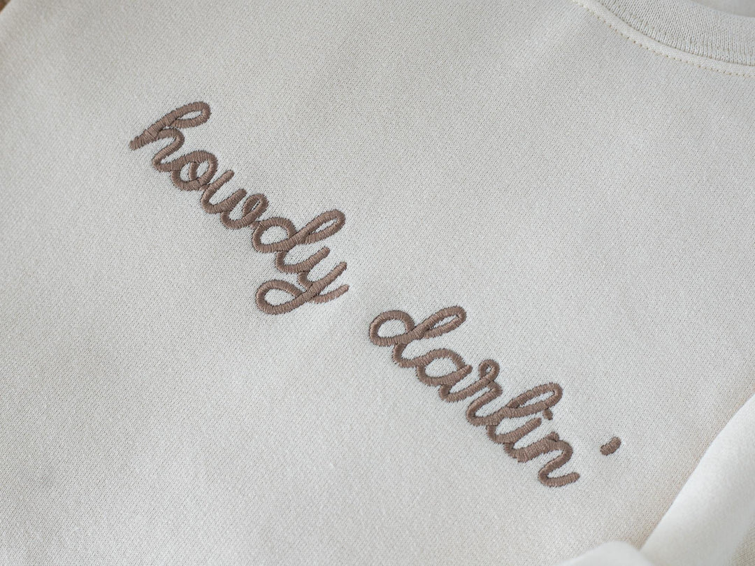 Embroidered Howdy Darlin Sweatshirt, Embroidered Cowgirl Sweatshirt, Cute Sweatshirts for Women, Trendy Crewneck, HDAR-C-196