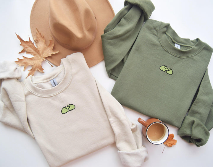 Embroidered Cute Frog Sweatshirt, Embroidered Frog Kisses Sweatshirt, Funny Frog Sweatshirt, Trendy Crewneck or Hoodie, FRO-C-97