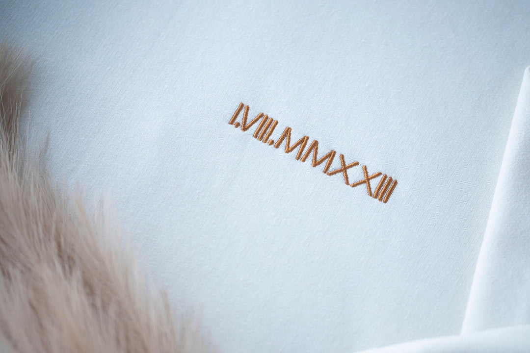 Custom Embroidered Roman Numeral Hoodie, Personalized Couples Gifts, Anniversary Gifts, Valentine's Day Gifts, Embroidered Couples ROP97C X