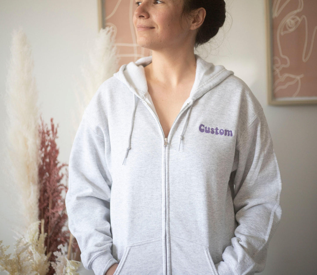 Custom Full Zip Hoodie, Custom Embroidered Full Zip Sweatshirt, Monogrammed Bridesmaid Gifts, Bridesmaid Zipper Sweatshirt ACP97C X