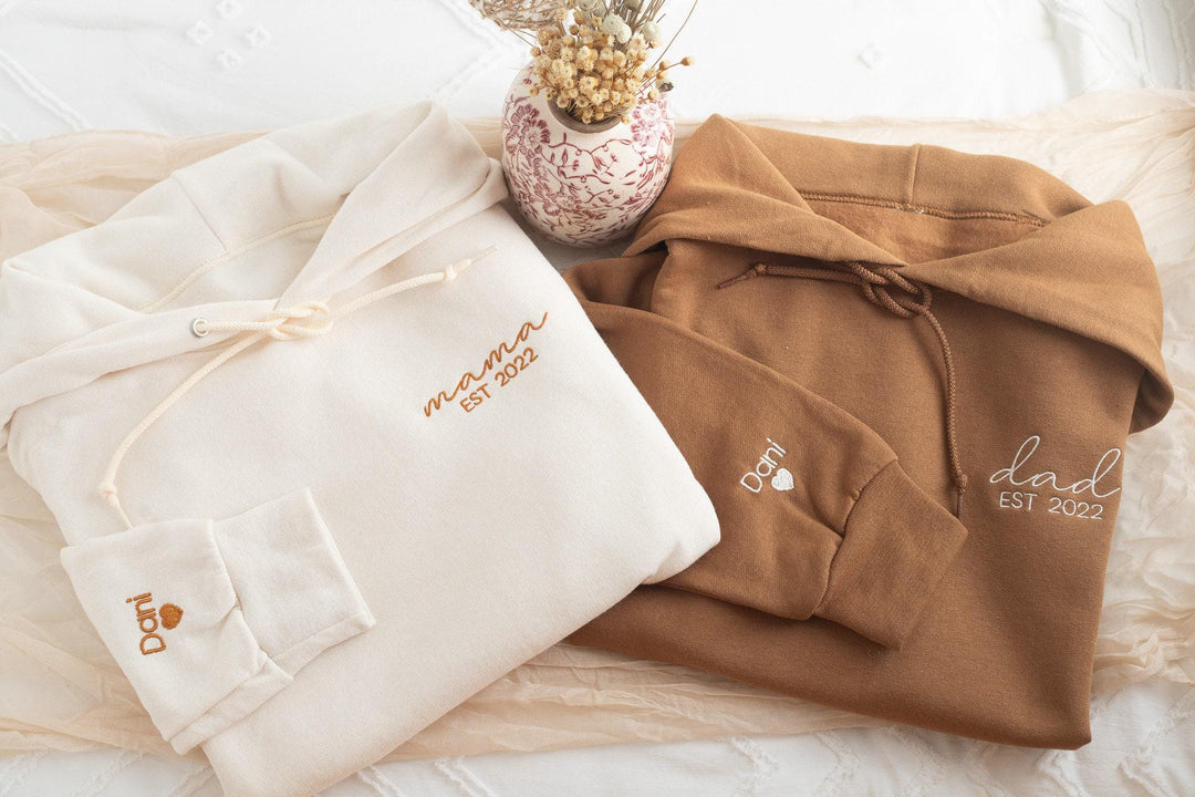 Custom Embroidered Mama Dad Hoodie, Personalized Matching Mom and Dad Gifts, Gifts for Him, Husband Birthday Gift, Mother SHP97C X