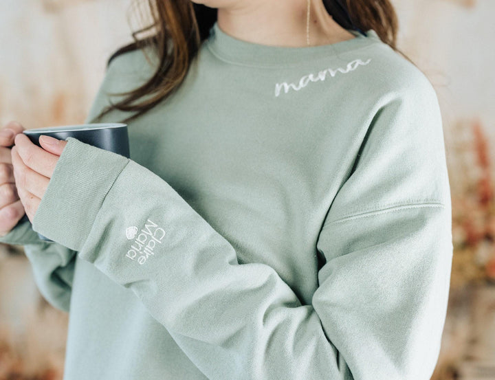 Custom Collar and Sleeve Embroidered Sweatshirt, Embroidered Mom Grandmother Sweatshirt with Kids Names Kids Names, Personalized NEN97C X