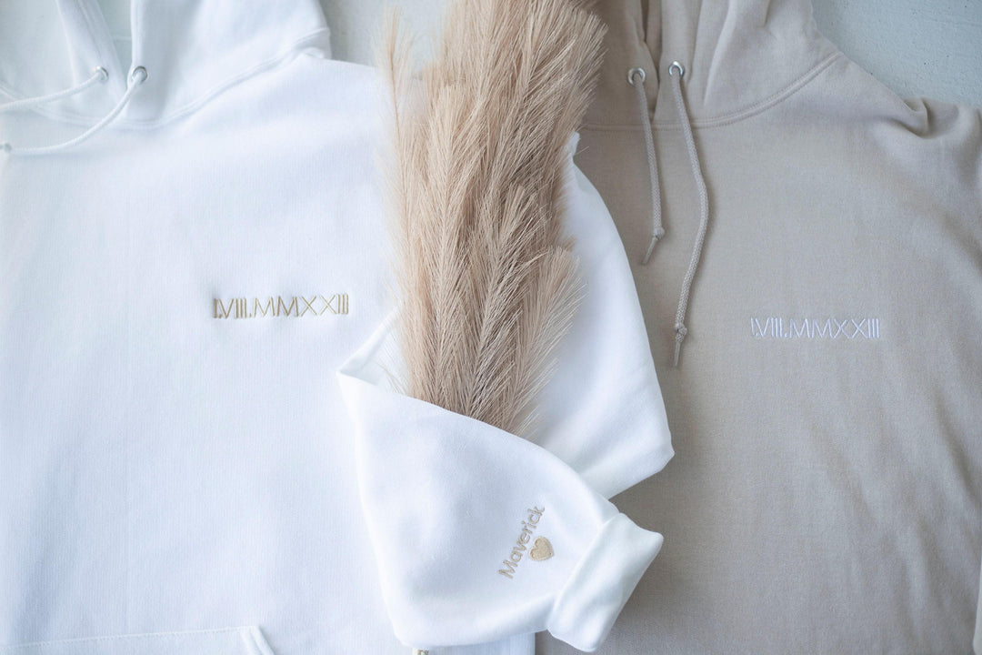Custom Embroidered Roman Numeral Hoodie, Personalized Couples Gifts, Anniversary Gifts, Valentine's Day Gifts, Embroidered Couples ROP97C X