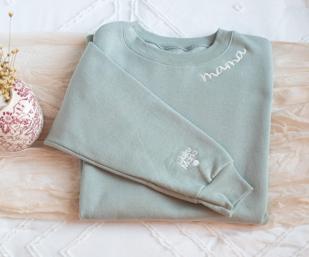 Custom Collar and Sleeve Embroidered Sweatshirt, Embroidered Mom Grandmother Sweatshirt with Kids Names Kids Names, Personalized NEN97C X