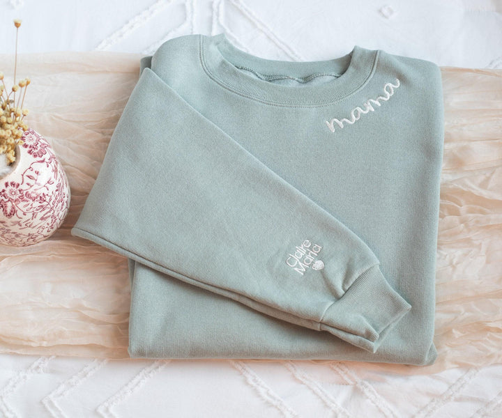 Custom Collar and Sleeve Embroidered Sweatshirt, Embroidered Mom Grandmother Sweatshirt with Kids Names Kids Names, Personalized NEN97C X
