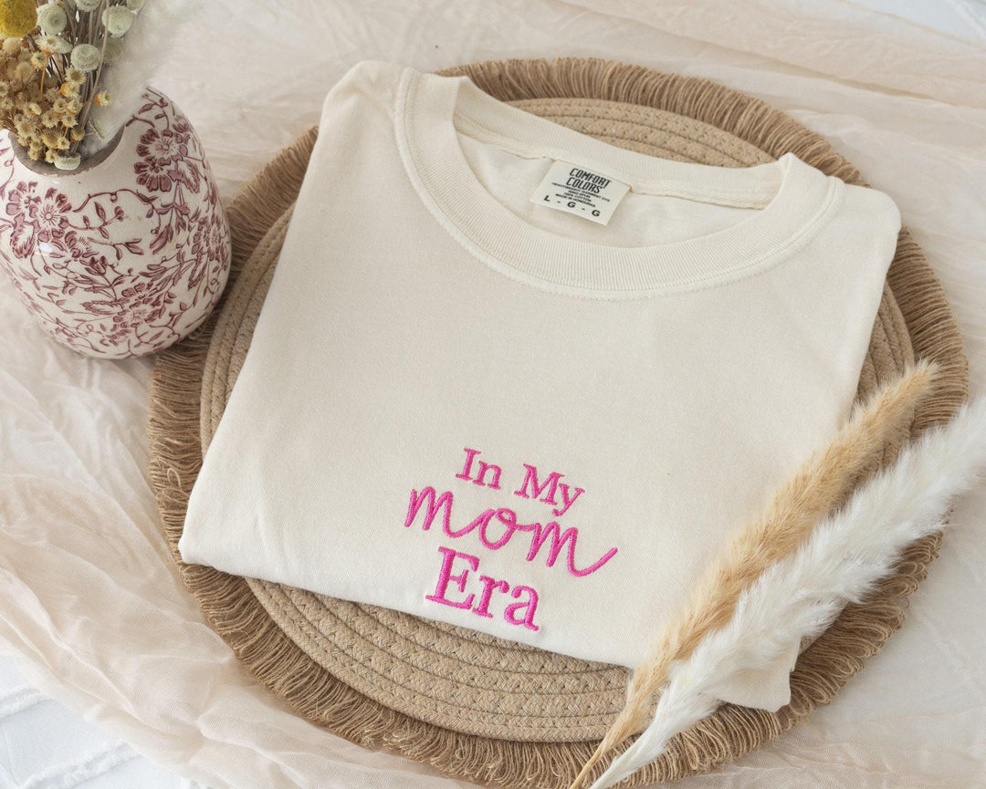 Embroidered In My Mom era Tshirt, Embroidered mom tshirt, Embroidered Summer Tshirt, Embroidered Boho Shirt, New Mom Gift, INMYM-C-97
