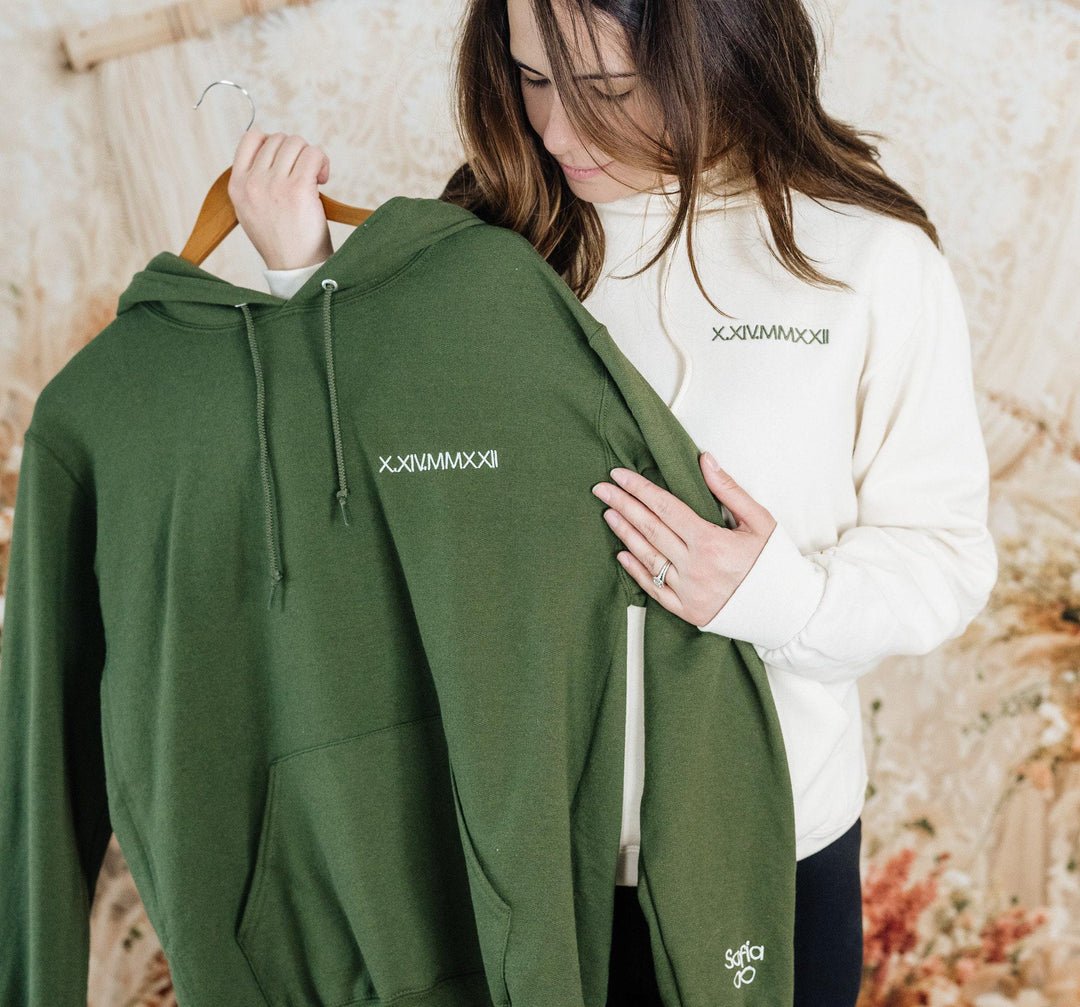 Custom Embroidered Roman Numeral Hoodie, Custom Date and Initial Hoodie, Anniversary Engagement Gifts, Valentine's Day Gifts Him ROP97C X