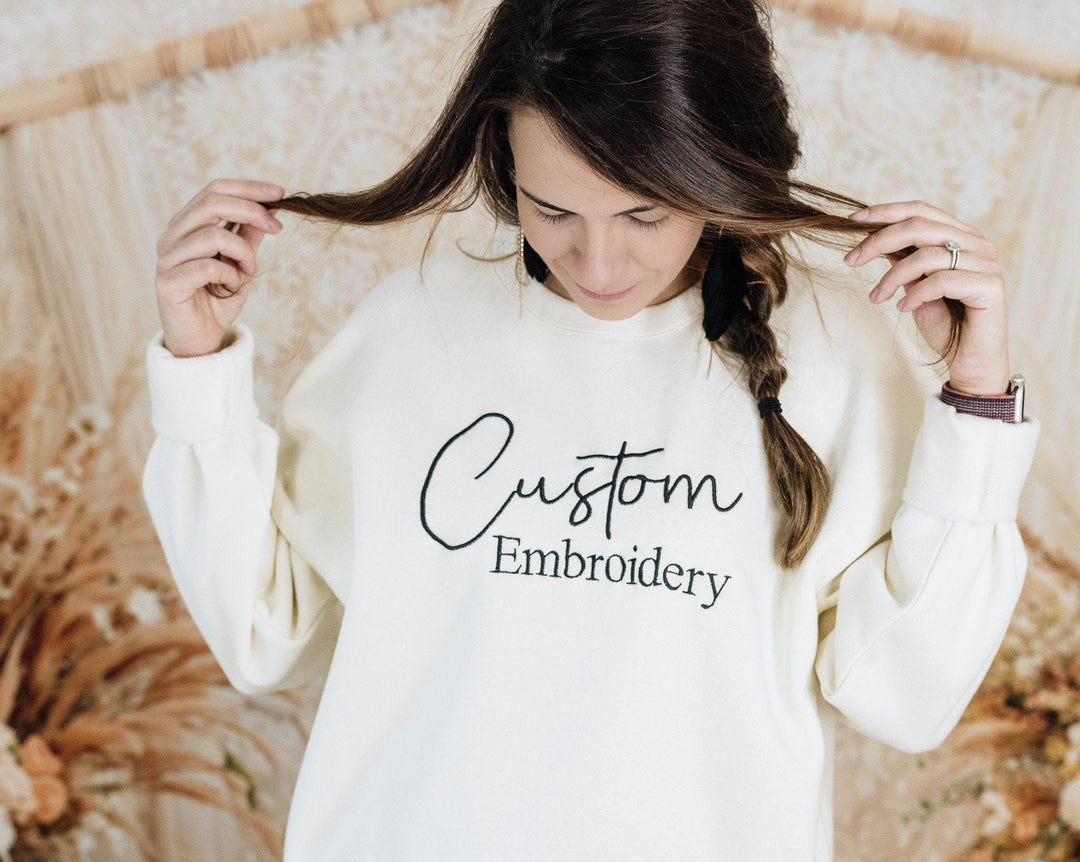 Custom Embroidered Sweatshirt or Hoodie, Pocket Embroidered Sweatshirt, Anniversary Gifts, Bride Sweatshirts Hoodies, CTC250C X