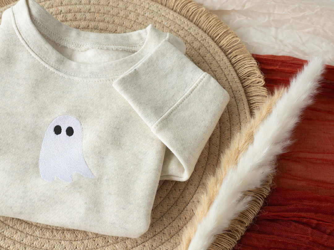 Embroidered Ghost Sweatshirt for Kids, Halloween Toddler Sweatshirt, Fall Fleece Toddler Crewneck, Cute Fall Sweatshirt Toddler, G3-C-97