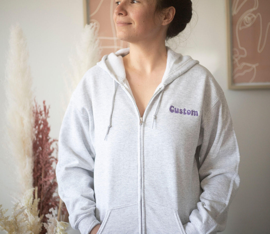 Custom Full Zip Hoodie, Custom Embroidered Full Zip Sweatshirt, Monogrammed Bridesmaid Gifts, Bridesmaid Zipper Sweatshirt ACP97C X