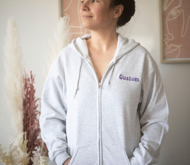 Custom Full Zip Hoodie, Custom Embroidered Full Zip Sweatshirt, Monogrammed Bridesmaid Gifts, Bridesmaid Zipper Sweatshirt ACP97C X