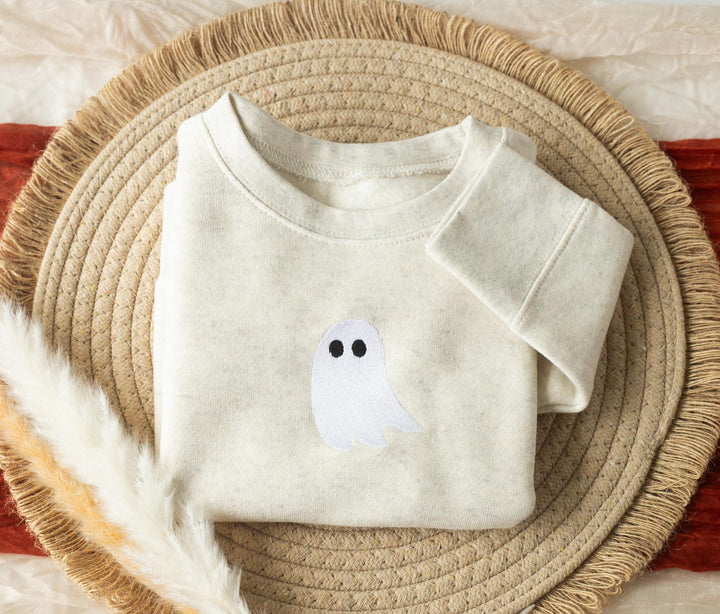Embroidered Ghost Sweatshirt for Kids, Halloween Toddler Sweatshirt, Fall Fleece Toddler Crewneck, Cute Fall Sweatshirt Toddler, G3-C-97
