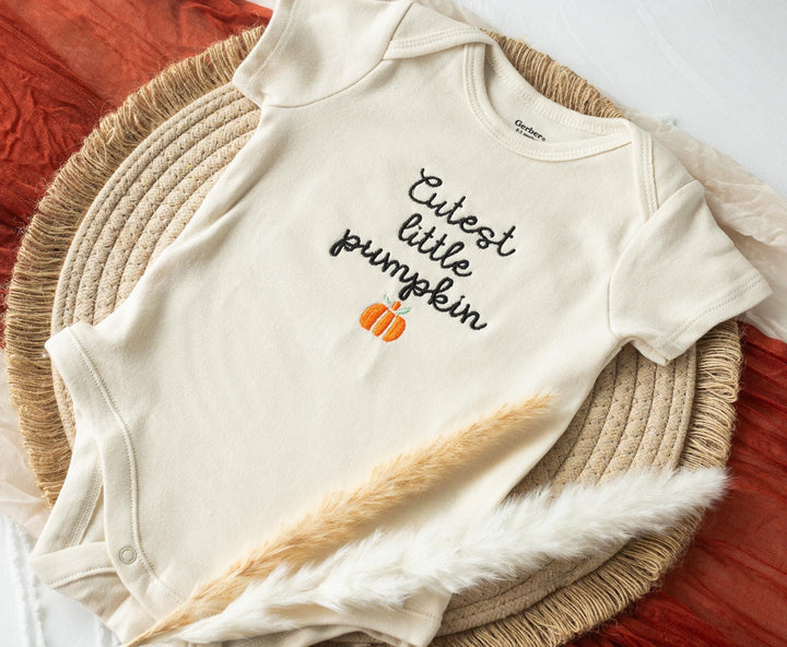 Embroidered Cutest Little Pumpkin Pumpkin Onesie® Fall Outfit Newborn, Halloween Onesie®, Baby's First Halloween, Pumpkin Patch, CL1-C-97
