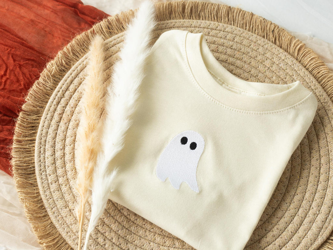 Embroidered Ghost Sweatshirt for Kids, Halloween Toddler Sweatshirt, Fall Fleece Toddler Crewneck, Cute Fall Sweatshirt Toddler, G3-C-97