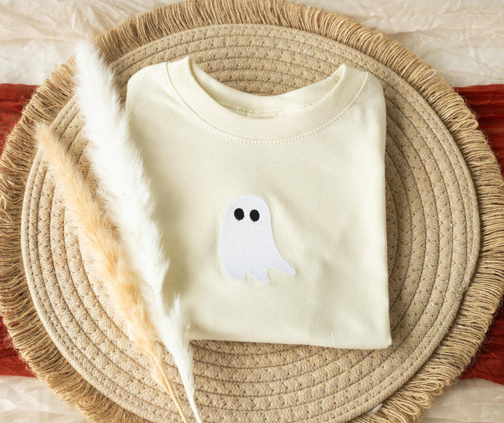 Embroidered Ghost Sweatshirt for Kids, Halloween Toddler Sweatshirt, Fall Fleece Toddler Crewneck, Cute Fall Sweatshirt Toddler, G3-C-97