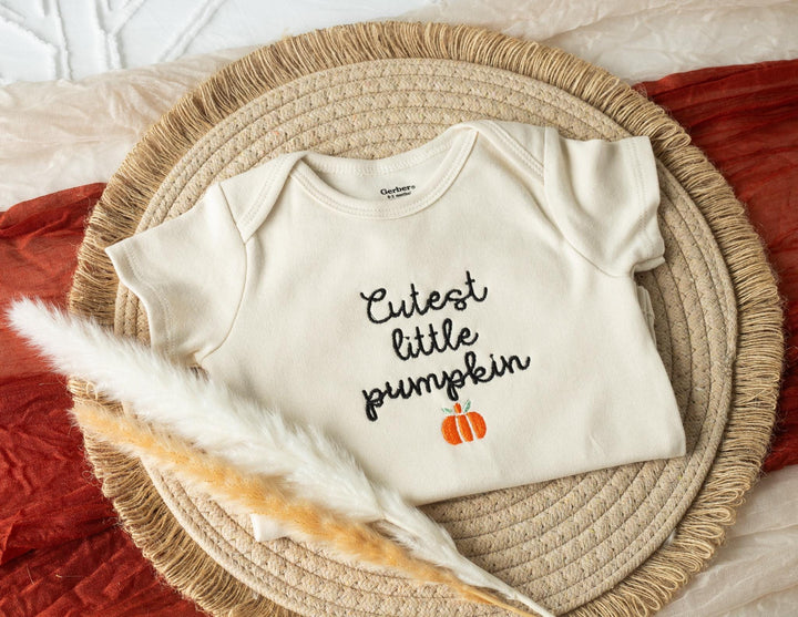 Embroidered Cutest Little Pumpkin Pumpkin Onesie® Fall Outfit Newborn, Halloween Onesie®, Baby's First Halloween, Pumpkin Patch, CL1-C-97