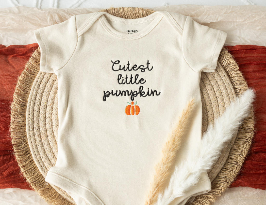 Embroidered Cutest Little Pumpkin Pumpkin Onesie® Fall Outfit Newborn, Halloween Onesie®, Baby's First Halloween, Pumpkin Patch, CL1-C-97