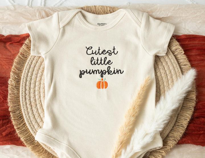 Embroidered Cutest Little Pumpkin Pumpkin Onesie® Fall Outfit Newborn, Halloween Onesie®, Baby's First Halloween, Pumpkin Patch, CL1-C-97