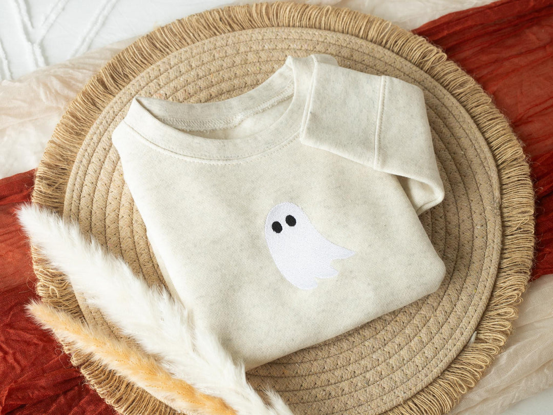 Embroidered Ghost Sweatshirt for Kids, Halloween Toddler Sweatshirt, Fall Fleece Toddler Crewneck, Cute Fall Sweatshirt Toddler, G3-C-97
