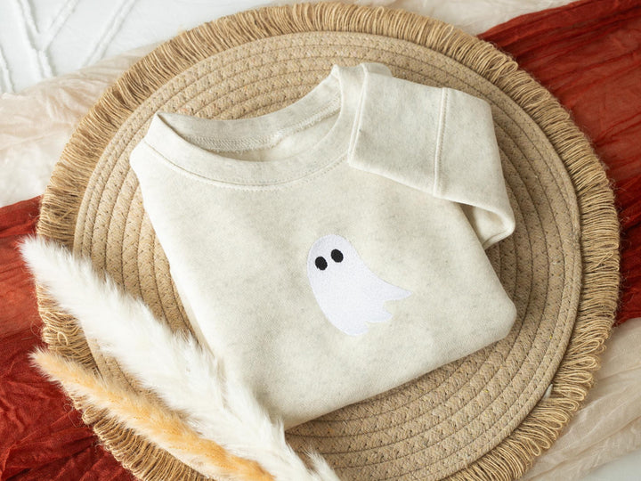 Embroidered Ghost Sweatshirt for Kids, Halloween Toddler Sweatshirt, Fall Fleece Toddler Crewneck, Cute Fall Sweatshirt Toddler, G3-C-97