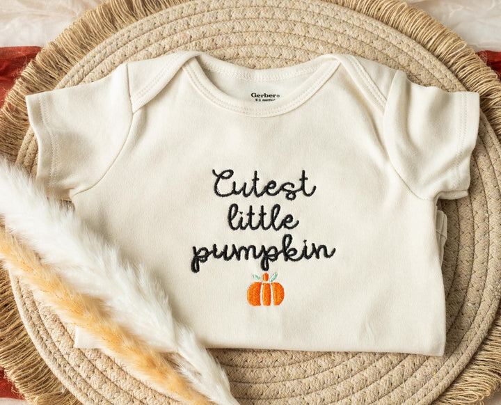 Embroidered Cutest Little Pumpkin Pumpkin Onesie® Fall Outfit Newborn, Halloween Onesie®, Baby's First Halloween, Pumpkin Patch, CL1-C-97