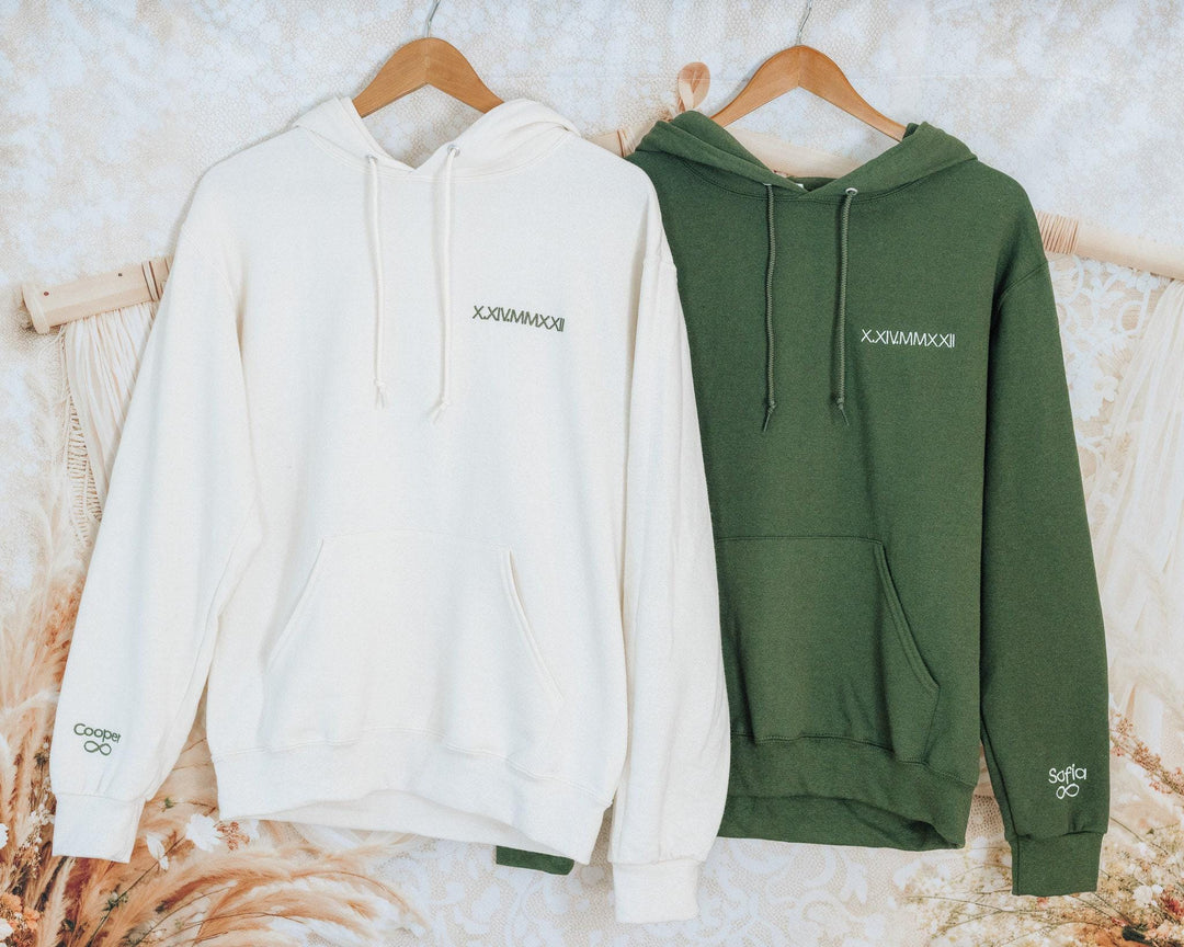 Custom Embroidered Roman Numeral Hoodie, Custom Date & Initial Hoodie, Anniversary Engagement Gift, Valentine's Day Gift Couples ROP97C, X