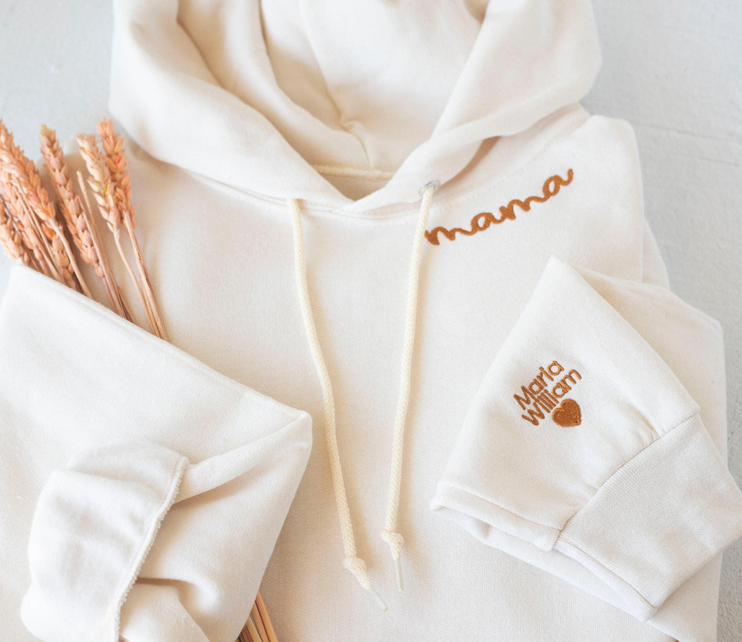 Personalized Gifts for Mom, Mother's Day Gifts for Grandmother Mom Mama Mimi Gigi, Custom Embroidered Hoodie with Sleeve Collar NEN97C X