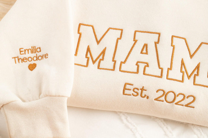 Custom Embroidered Mama Sweatshirt, Sleeve Mama Grammy Embroidered Crew, Embroidered Mom mama Grandmother Sweatshirt Kid Names CMC250C X