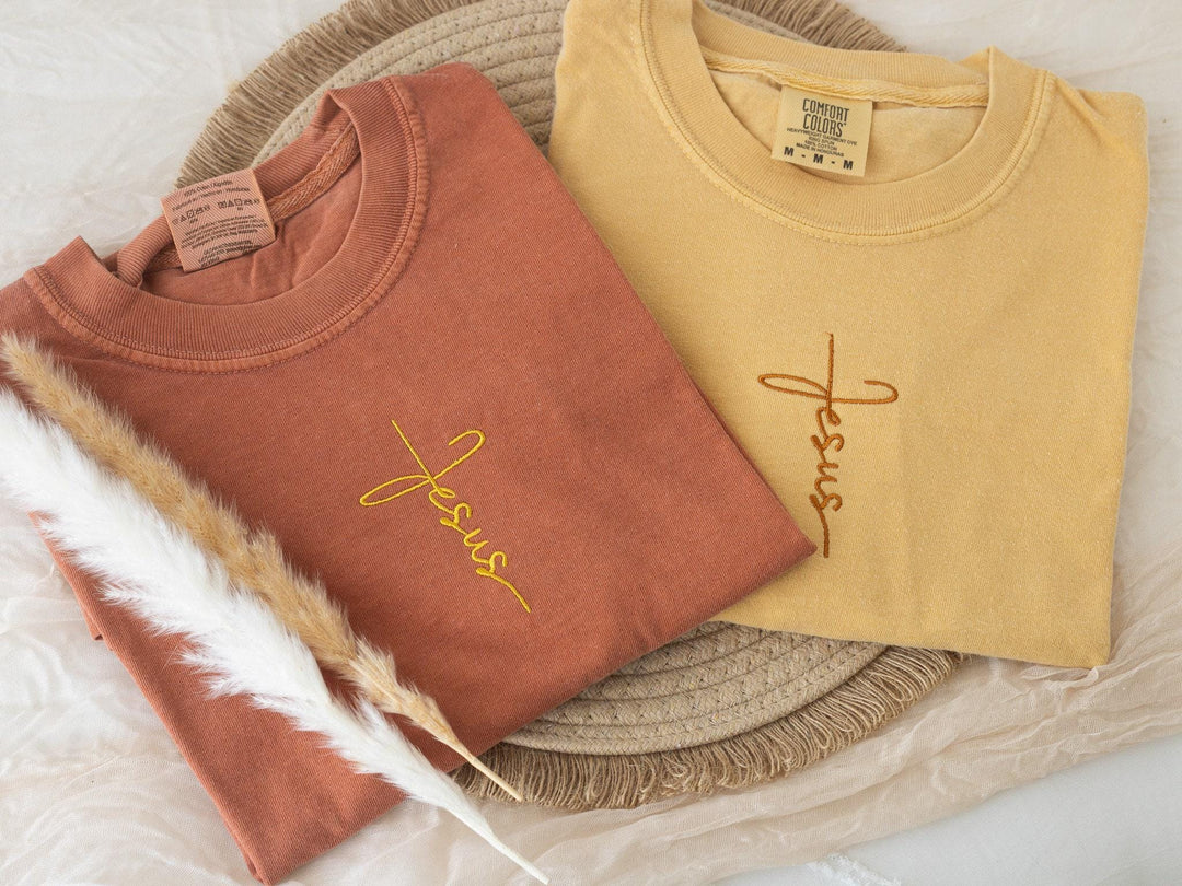 Embroidered Jesus Tshirt, Embroidered Christian Tshirt, Embroidered Bible Verse Tshirt, Christian Gifts, Bible Gift, Cross Tshirt, JES-C-97