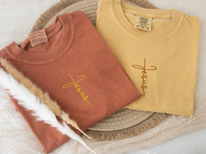 Embroidered Jesus Tshirt, Embroidered Christian Tshirt, Embroidered Bible Verse Tshirt, Christian Gifts, Bible Gift, Cross Tshirt, JES-C-97