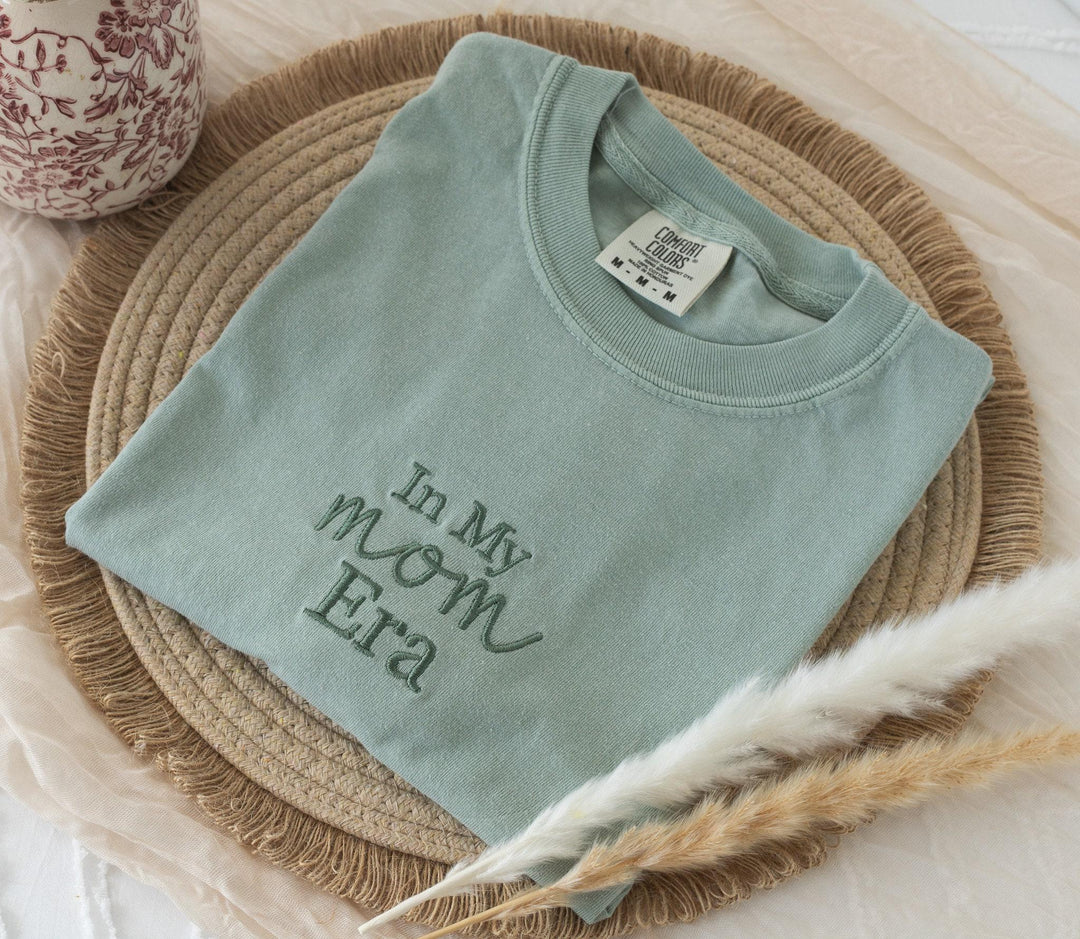 Embroidered In My Mom era Tshirt, Embroidered mom tshirt, Embroidered Summer Tshirt, Embroidered Boho Shirt, New Mom Gift, INMYM-C-97