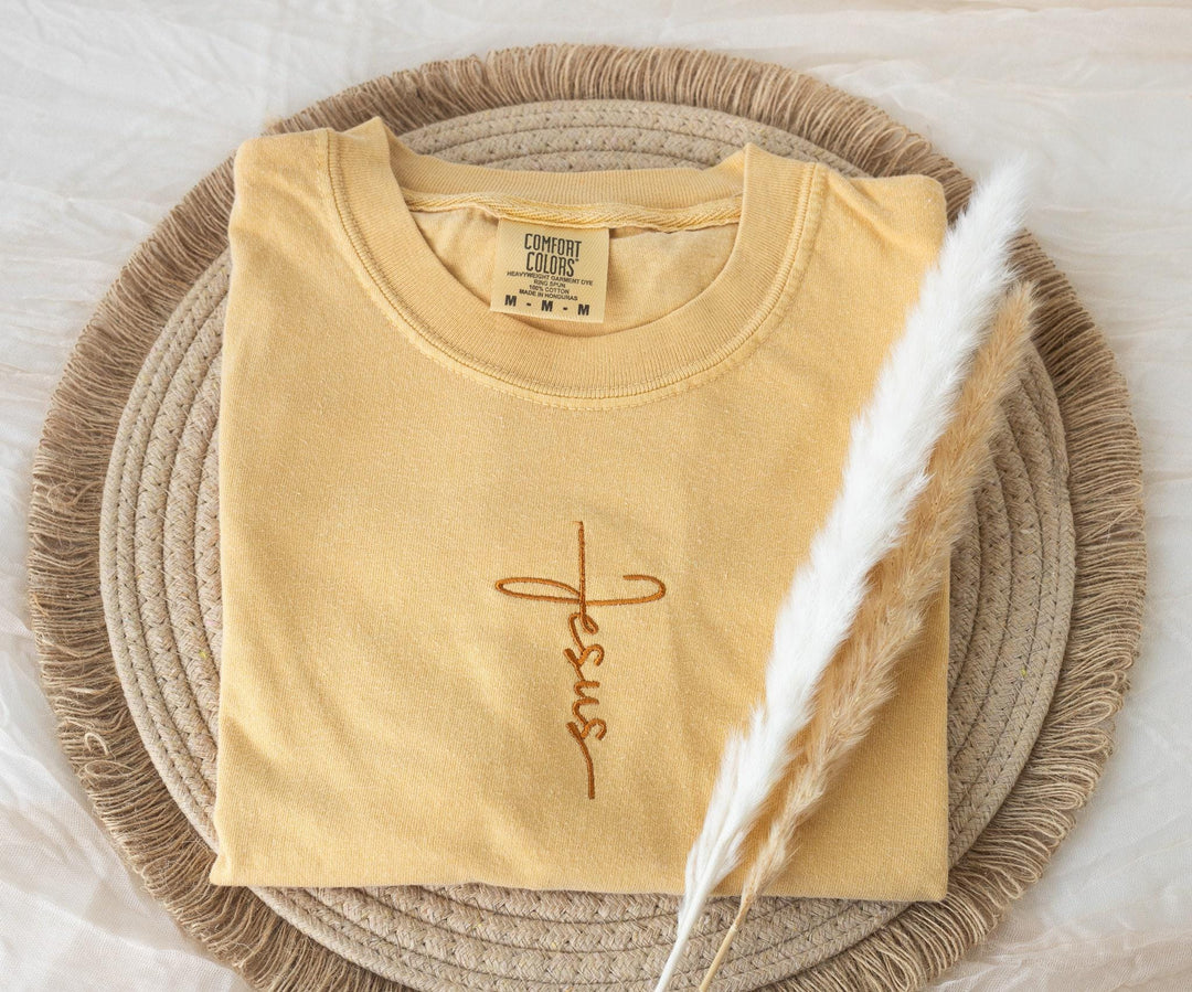 Embroidered Jesus Tshirt, Embroidered Christian Tshirt, Embroidered Bible Verse Tshirt, Christian Gifts, Bible Gift, Cross Tshirt, JES-C-97