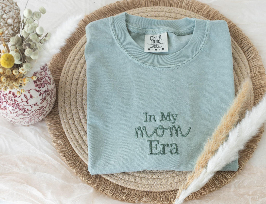 Embroidered In My Mom era Tshirt, Embroidered mom tshirt, Embroidered Summer Tshirt, Embroidered Boho Shirt, New Mom Gift, INMYM-C-97