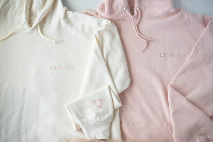 Custom Embroidered Roman Numeral Hoodie, Personalized Couples Gifts, Anniversary Gifts, Valentine's Day Gifts, Embroidered Couples ROP97C X