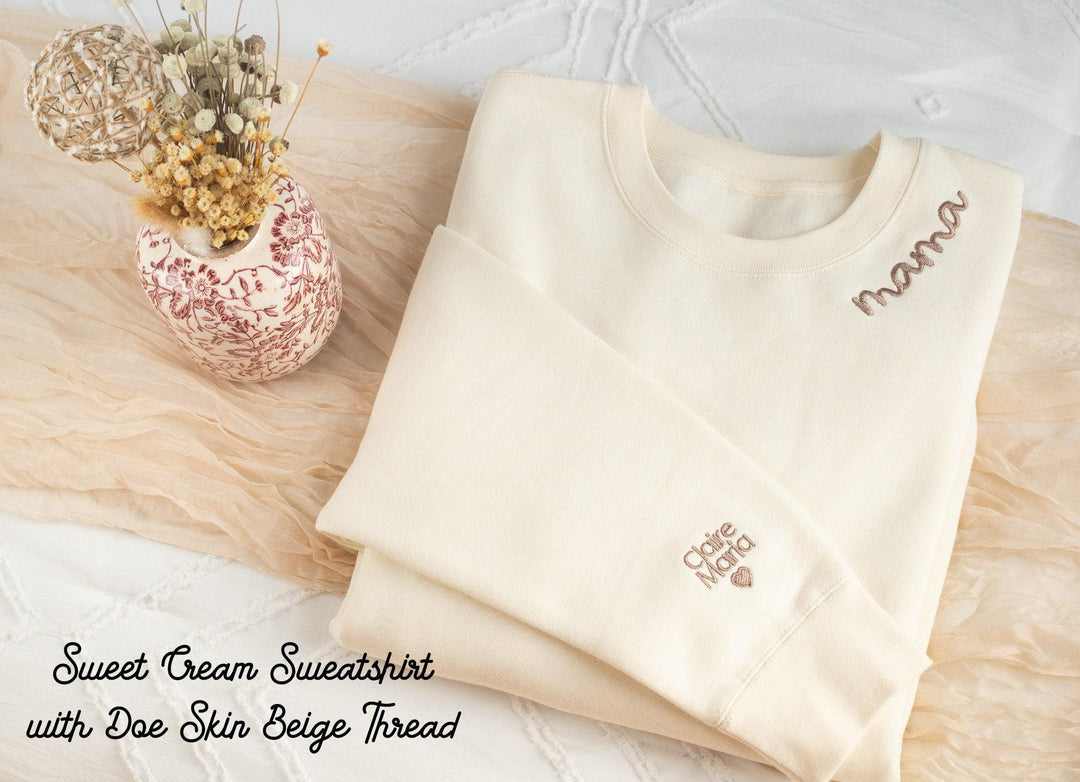 Custom Collar and Sleeve Embroidered Sweatshirt, Embroidered Mom Grandmother Sweatshirt with Kids Names Kids Names, Personalized NEN97C X