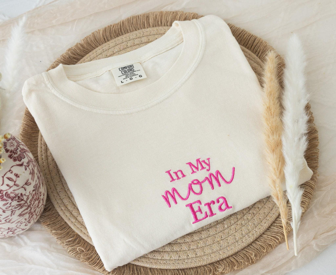 Embroidered In My Mom era Tshirt, Embroidered mom tshirt, Embroidered Summer Tshirt, Embroidered Boho Shirt, New Mom Gift, INMYM-C-97