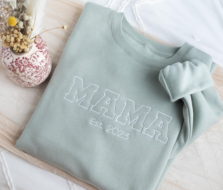 Custom Embroidered Mama Sweatshirt, Sleeve Mama Grammy Embroidered Crew, Embroidered Mom Grandmother Sweatshirt with Kids Names CMC250C X