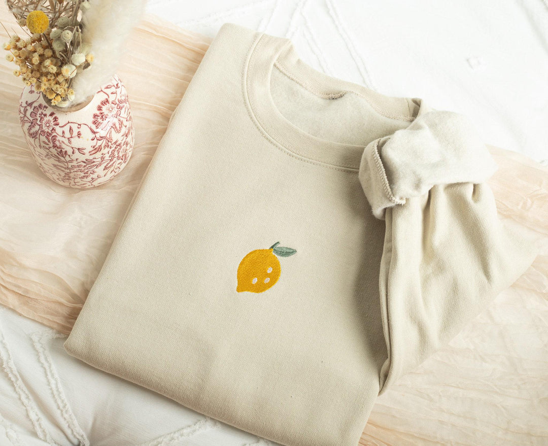 Embroidered Lemon Sweatshirt, Embroidered Lemon Crewneck, Cute Sweatshirts for Women, Trendy Crewneck, Foodie Sweatshirt, LEM-C-97