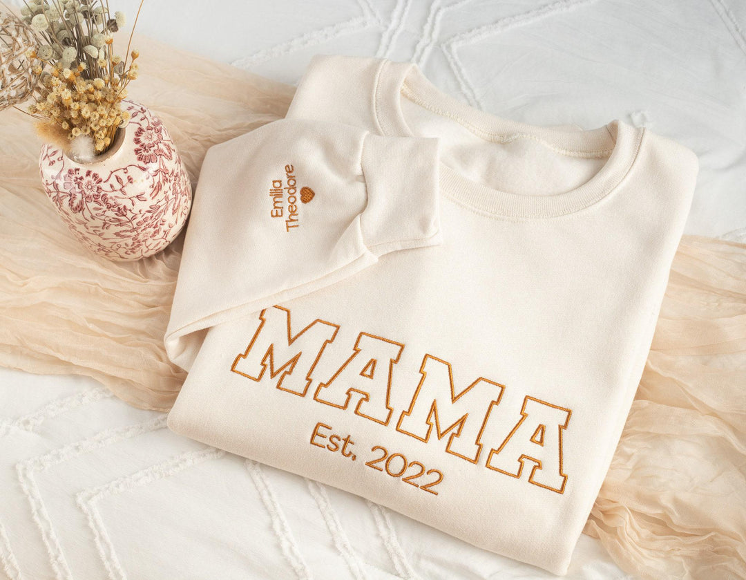 Custom Embroidered Mama Sweatshirt, Sleeve Mama Grammy Embroidered Crew, Embroidered Mom Grandmother Sweatshirt with Kids Names CMC250C X