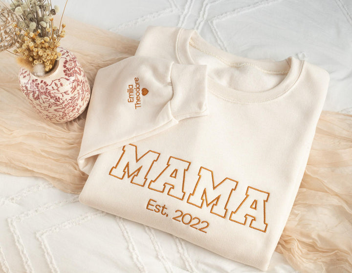 Custom Embroidered Mama Sweatshirt, Sleeve Mama Grammy Embroidered Crew, Embroidered Mom Grandmother Sweatshirt with Kids Names CMC250C X
